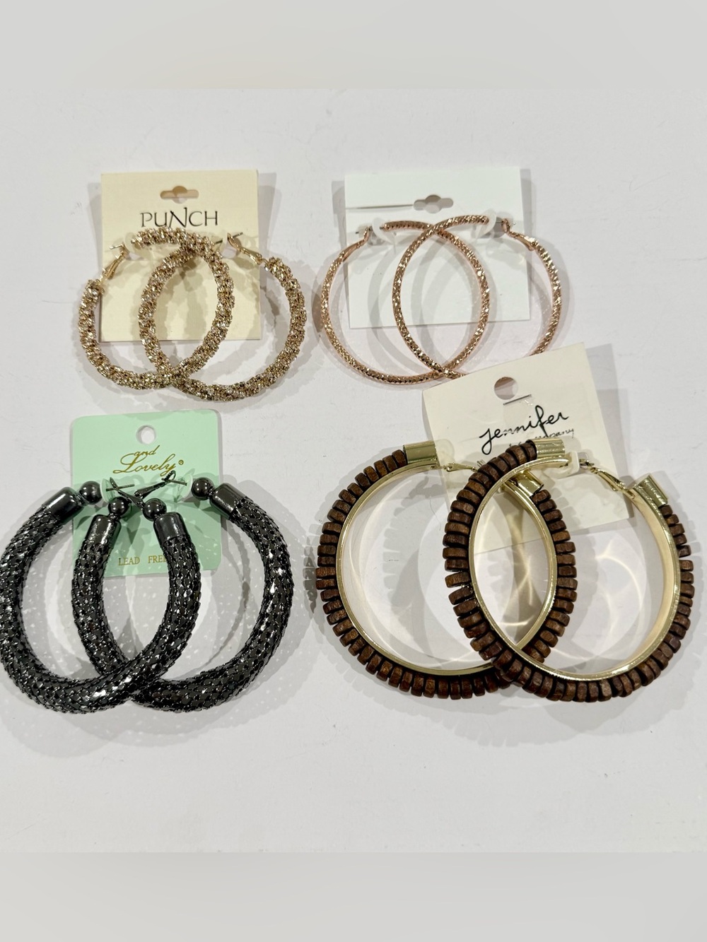 4 pc bundle lot Lovely gold Brown Wooden Hoop Earrings Jewelry set cute gift